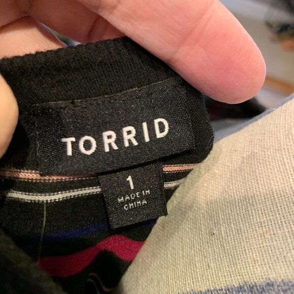 Torrid black navy and pink stripe sleeveless knit open back dress 1 - Picture 5 of 7